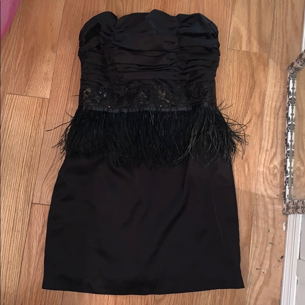 Satin feather trim dress